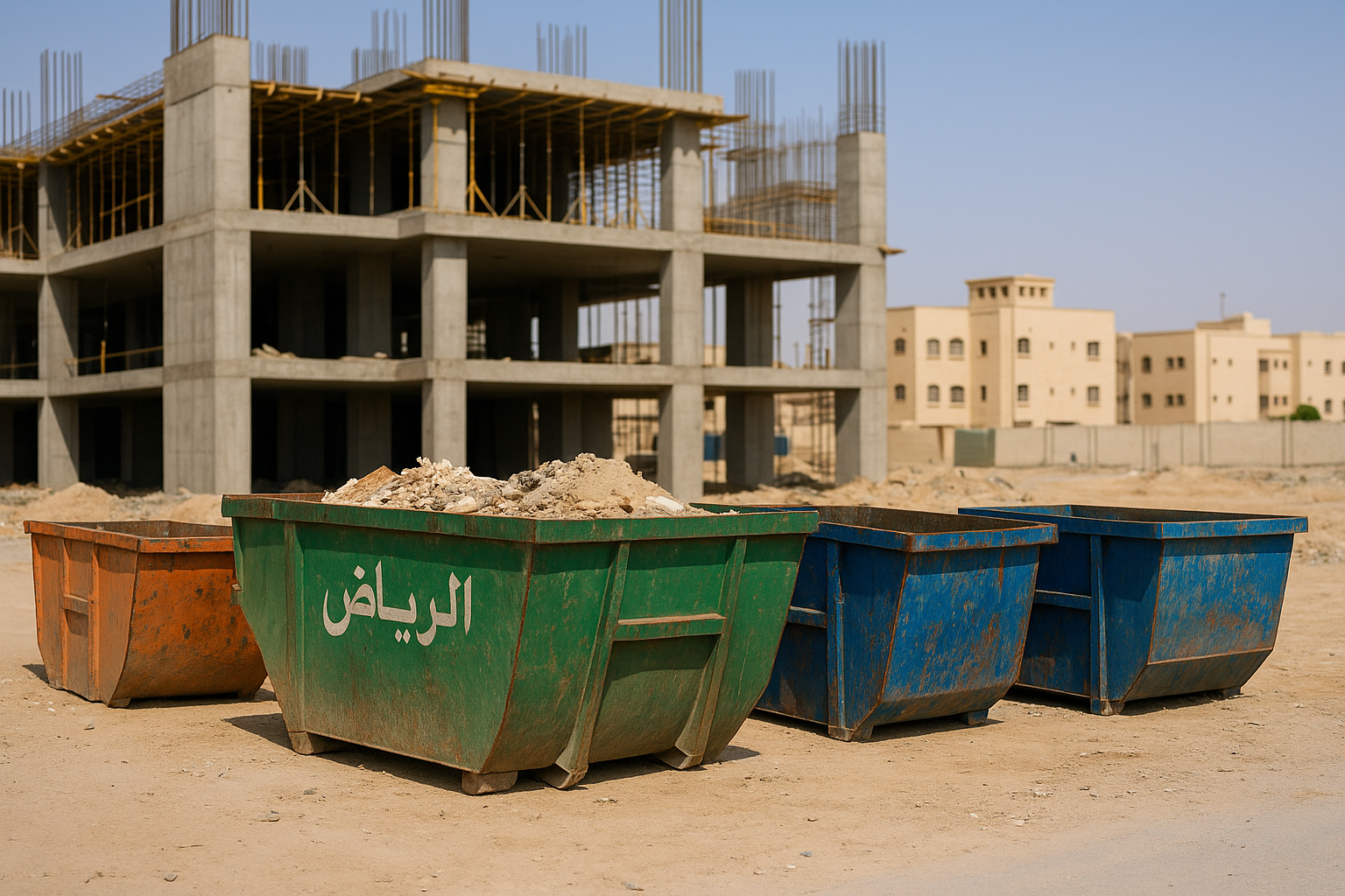 تحميل حاوية نفايات على شاحنة في الرياض